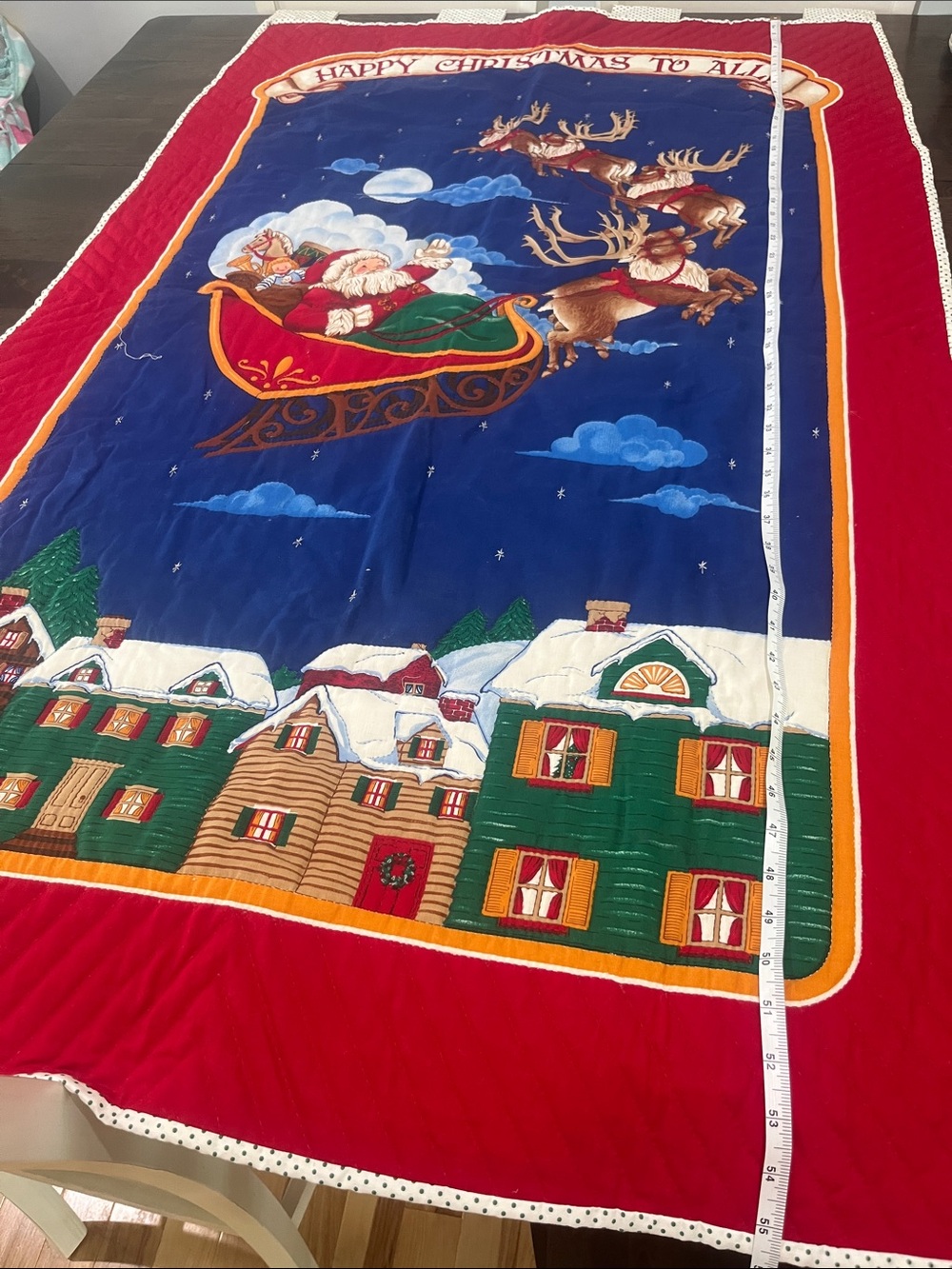 Homemade Quilt Wall Hanging 1991 Christmas 90s Vintage Holiday Santa Sleigh Wall - Picture 4 of 16